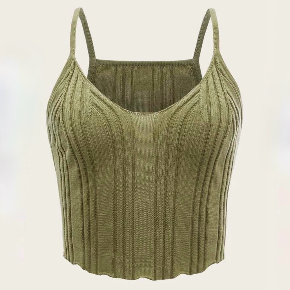 Knit Texture Army/Olive Green Cozy Croptop Tank